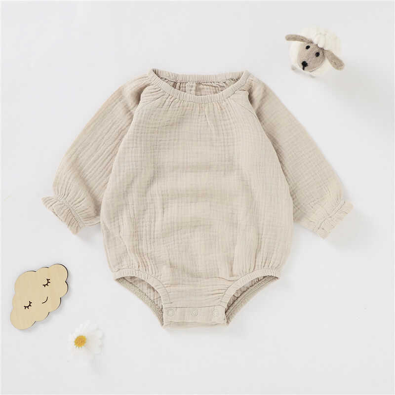 Infant organic cotton muslin bubble romper
