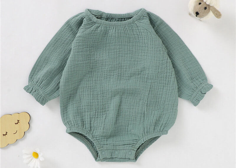 Infant organic cotton muslin bubble romper
