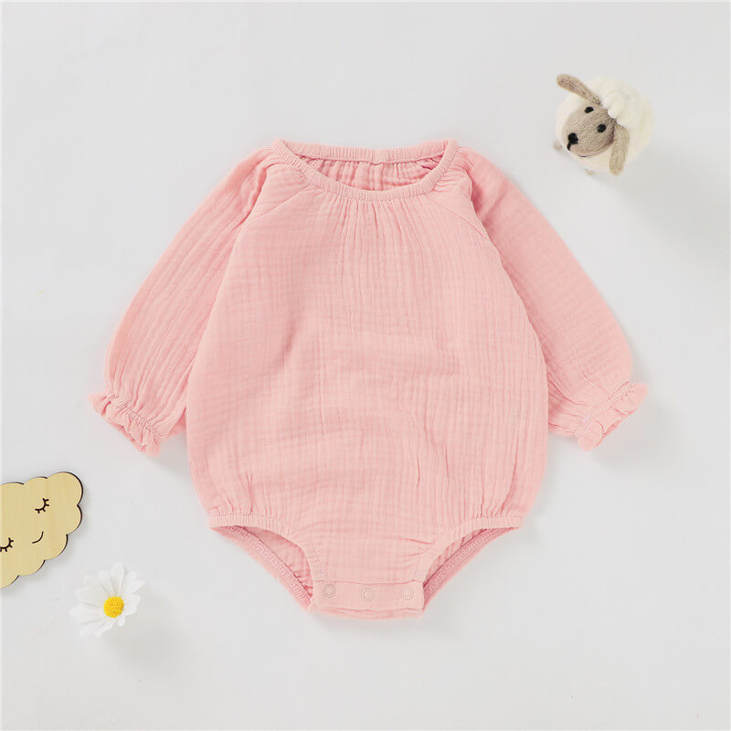 Infant organic cotton muslin bubble romper