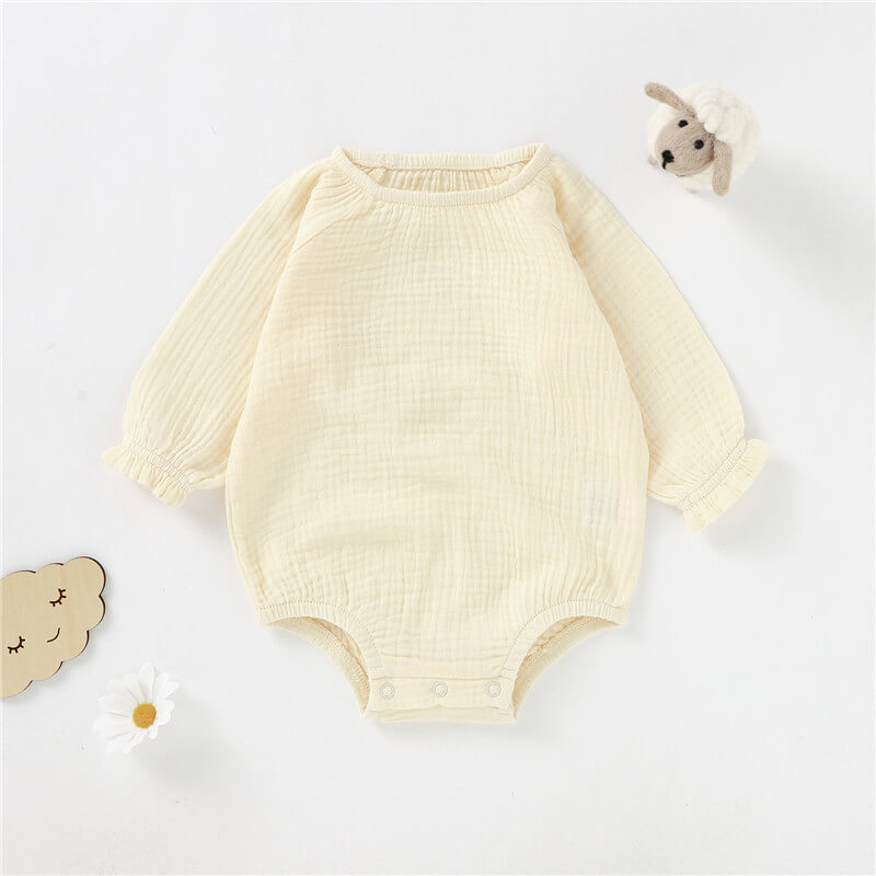 Infant organic cotton muslin bubble romper