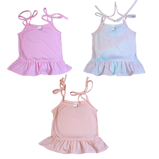 Toddler Polyester Tank Top: Tunic Ruffle Bottom and Tie Shoulder