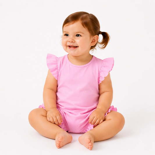 Baby Wearing Polyester Flutter Sleeve Baggy Bubble Romper