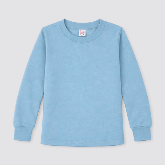 Polyester long sleeve crew neck shirt blank for sublimation in Riptide Blue, infant through youth sizes