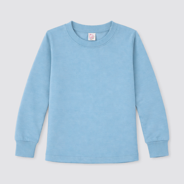 Polyester long sleeve crew neck shirt blank for sublimation in Riptide Blue, infant through youth sizes