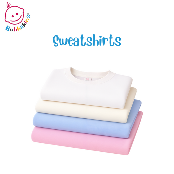 Kids polyester sweatshirt blank for sublimation, shown in eight colors, infant through youth sizes