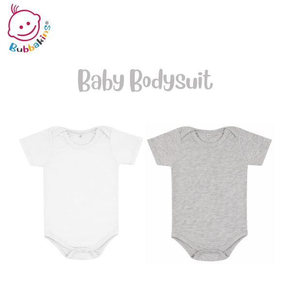Infant polyester bodysuit blank for sublimation, shown in three colors