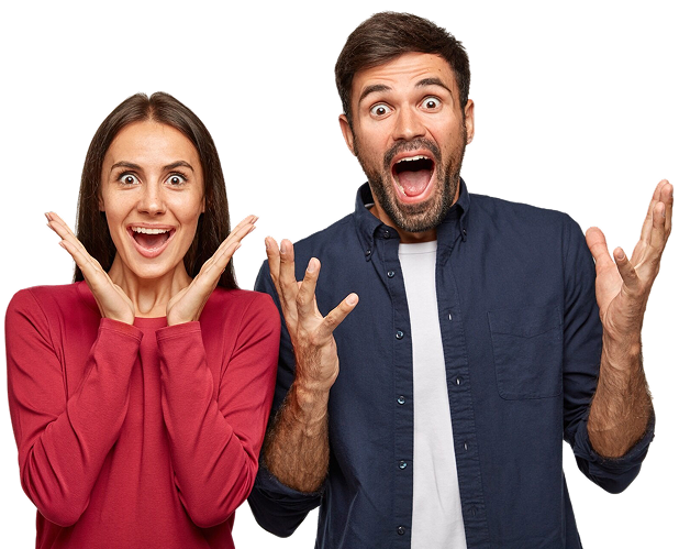 Happy couple excited about rewards