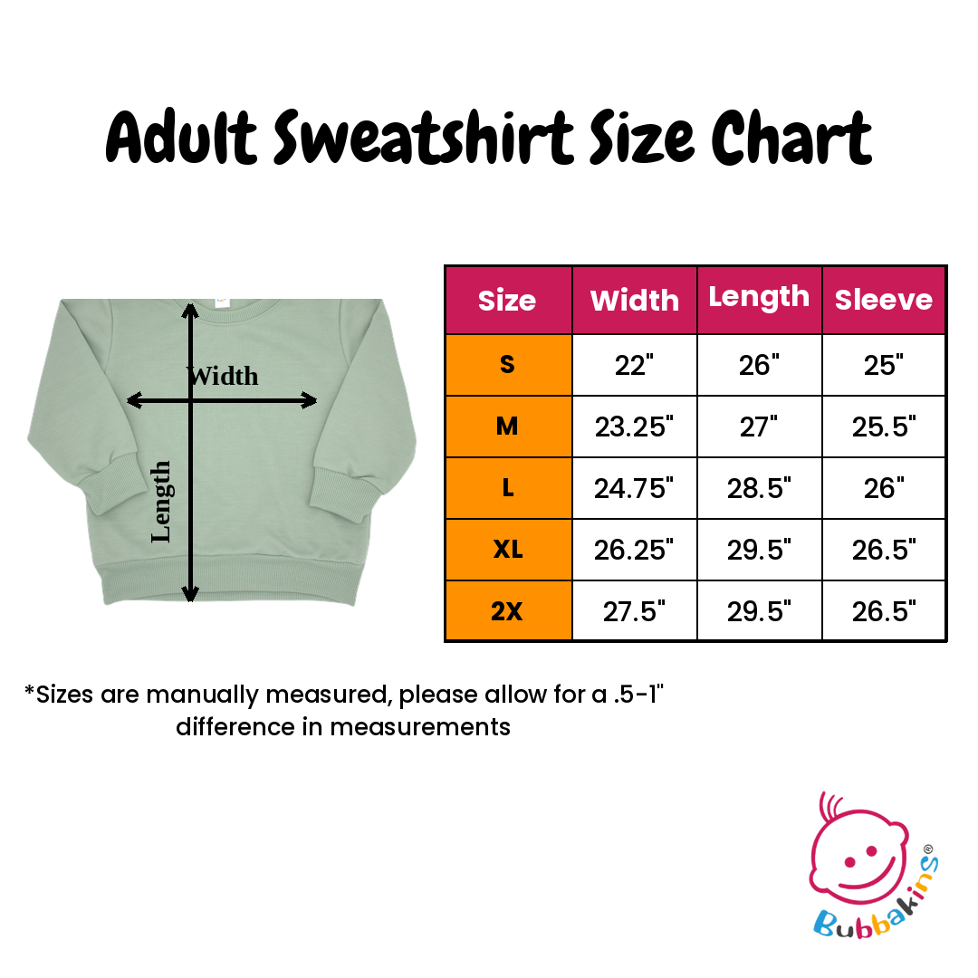 Adult Sweatshirt Size Chart