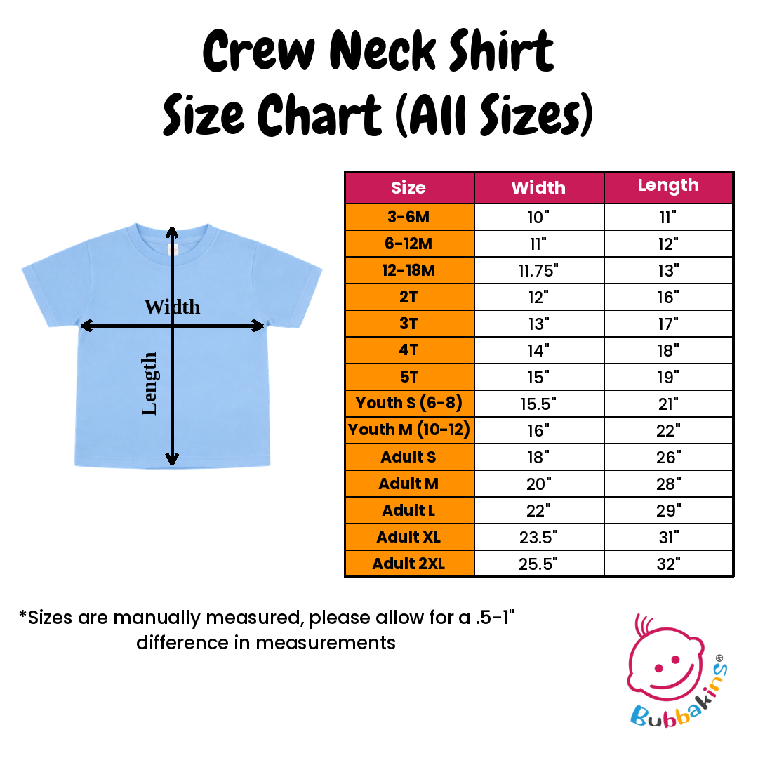 Crew Neck Shirt Size Chart (All Sizes)