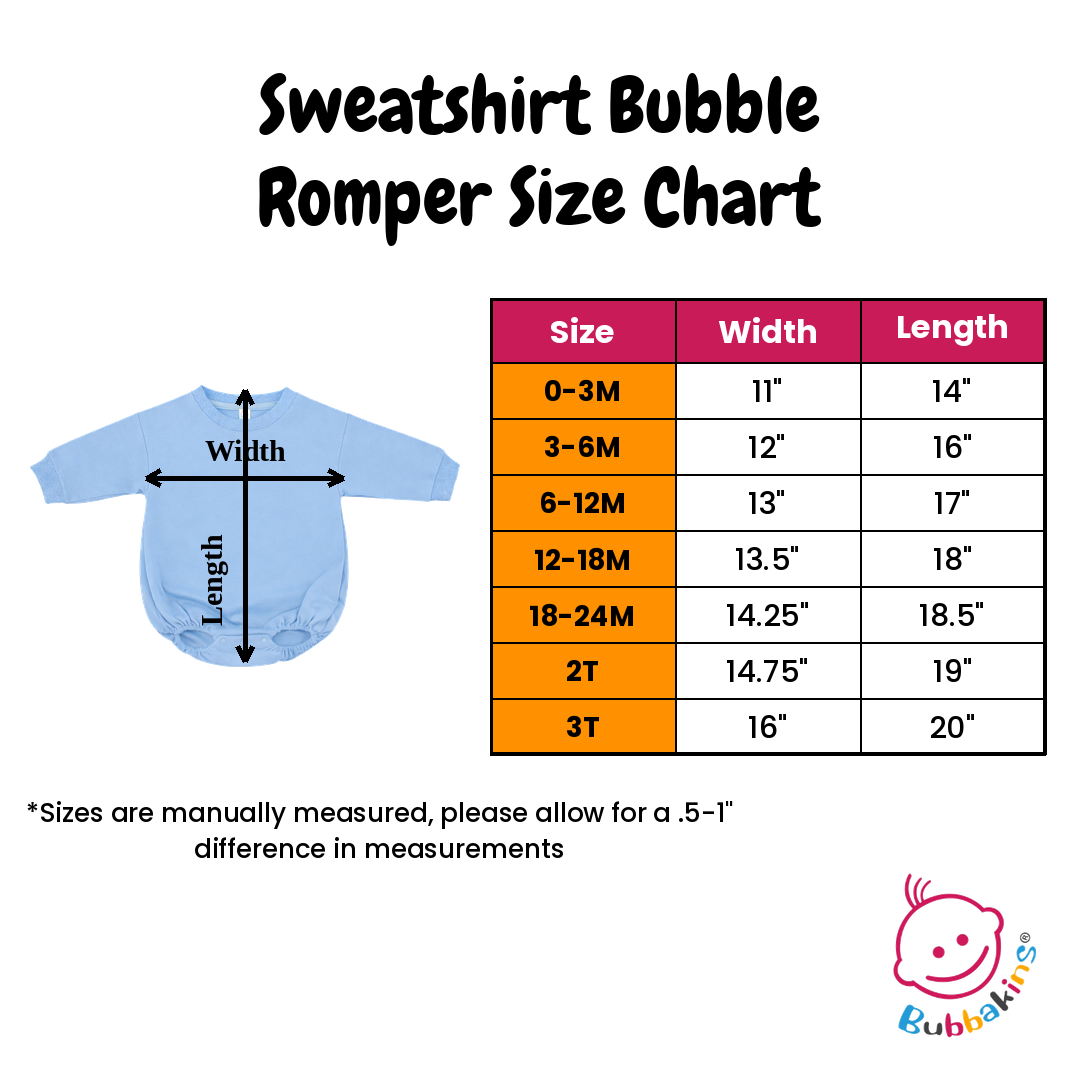 Sweatshirt Bubble Romper Size Chart