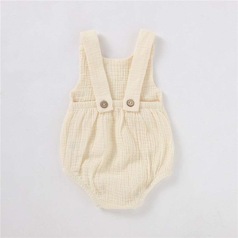 100% Organic Cotton Muslin Double Gauze Infant Romper Pants with Pockets